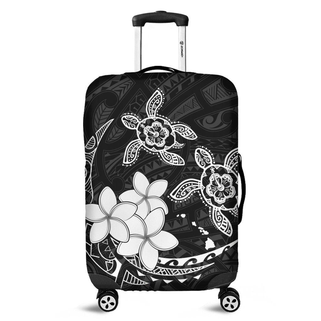 Hawaii Polynesian Turtle Plumeria Luggage Covers - Pog Style White - AH Black - Polynesian Pride