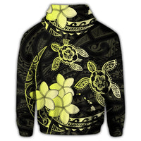 Hawaii Zip Hoodie Polynesian Turtle with Plumeria Pog Style Yellow - Polynesian Pride