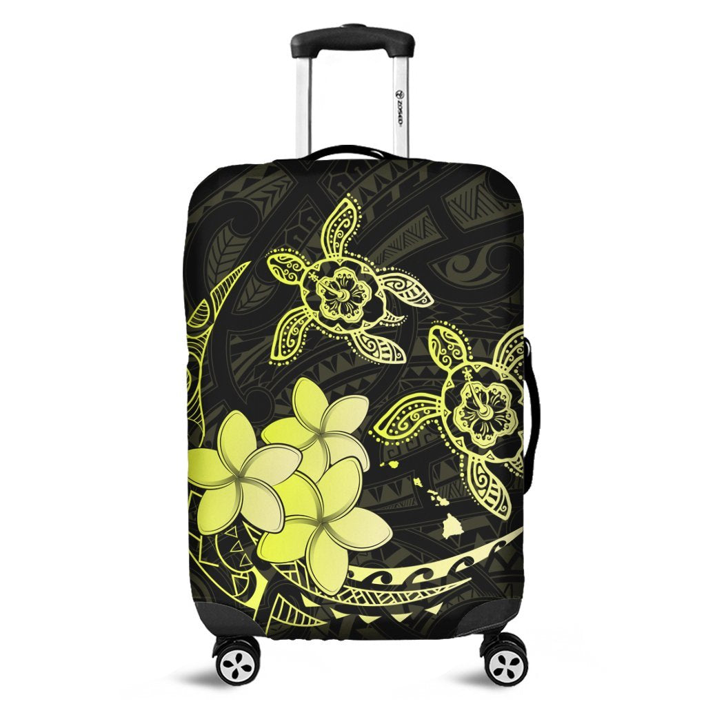 Hawaii Polynesian Turtle Plumeria Luggage Covers - Pog Style Yellow - AH Black - Polynesian Pride