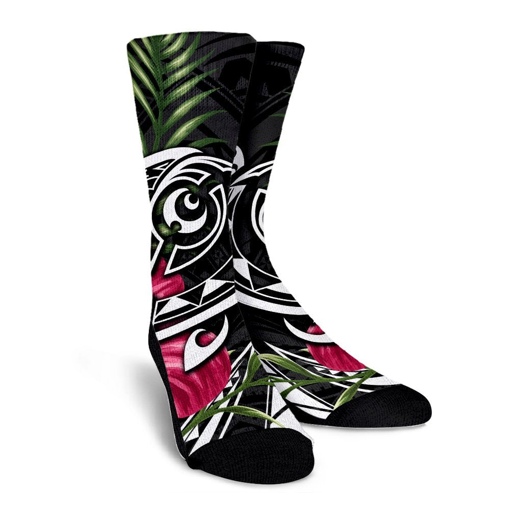 Hawaii Polynesian Turtle Tropical Hibiscus Plumeria Crew Socks - AH - Polynesian Pride