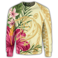 Hawaii Polynesian Turtle Tropical Hibiscus Plumeria Sweatshirt - Beige - AH - Polynesian Pride