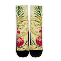 Hawaii Polynesian Turtle Tropical Hibiscus Plumeria Crew Socks - Beige - AH - Polynesian Pride