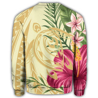 Hawaii Polynesian Turtle Tropical Hibiscus Plumeria Sweatshirt - Beige - AH - Polynesian Pride