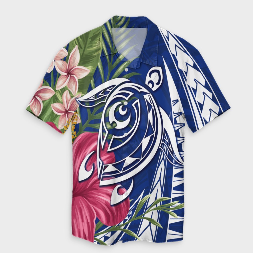 Hawaii Polynesian Turtle Tropical Hibiscus Plumeria Hawaiian Shirt - Blue - AH Unisex Black - Polynesian Pride