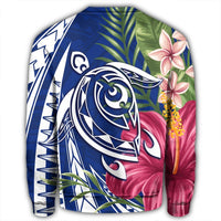 Hawaii Polynesian Turtle Tropical Hibiscus Plumeria Sweatshirt - Blue - AH - Polynesian Pride