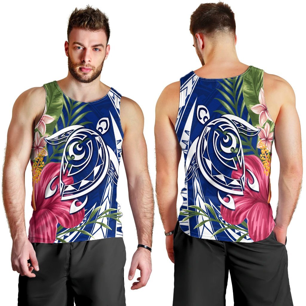 Hawaii Polynesian Turtle Tropical Hibiscus Plumeria Tank Top - Blue - AH - Polynesian Pride