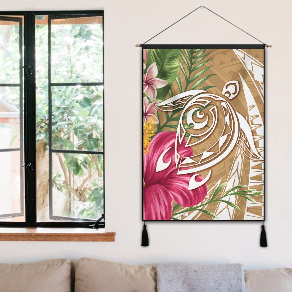 Hawaii Polynesian Turtle Tropical Hibiscus Plumeria Hanging Poster - Gold - AH - Polynesian Pride