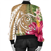 Hawaii Polynesian Turtle Tropical Hibiscus Plumeria Bomber Jacket - Gold - AH - Polynesian Pride