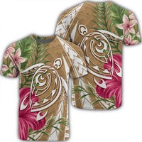 Hawaii Polynesian Turtle Tropical Hibiscus Plumeria T Shirt Gold Unisex Black - Polynesian Pride