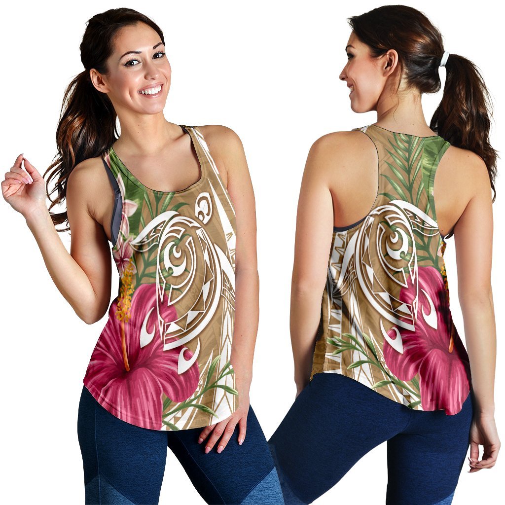 Hawaii Polynesian Turtle Tropical Hibiscus Plumeria Racerback Tank - Gold - AH Black - Polynesian Pride