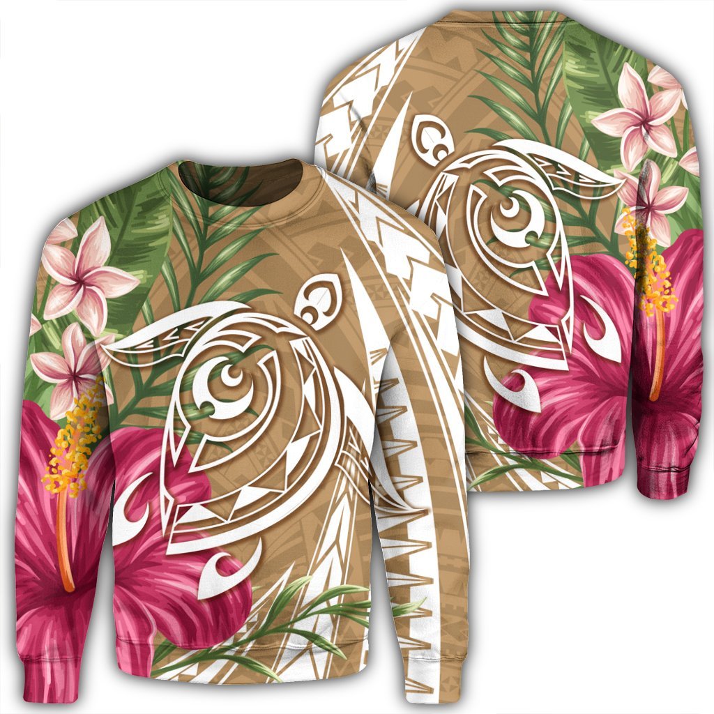 Hawaii Polynesian Turtle Tropical Hibiscus Plumeria Sweatshirt - Gold - AH Unisex Black - Polynesian Pride