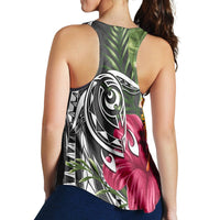 Hawaii Polynesian Turtle Tropical Hibiscus Plumeria Racerback Tank - Gray - AH - Polynesian Pride
