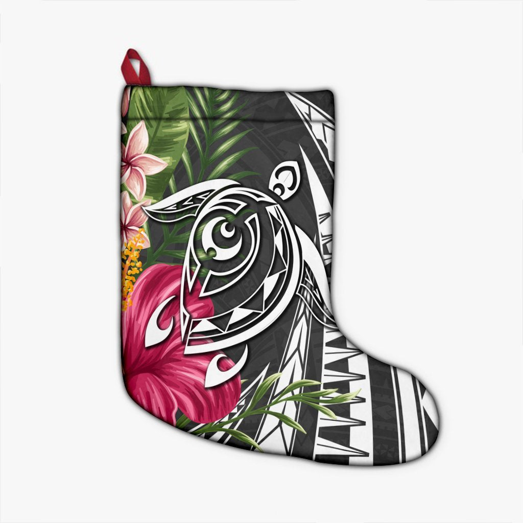 Hawaii Polynesian Turtle Tropical Hibiscus Plumeria Christmas Stocking - Gray - AH Christmas Stocking 26 X 42 cm Black - Polynesian Pride