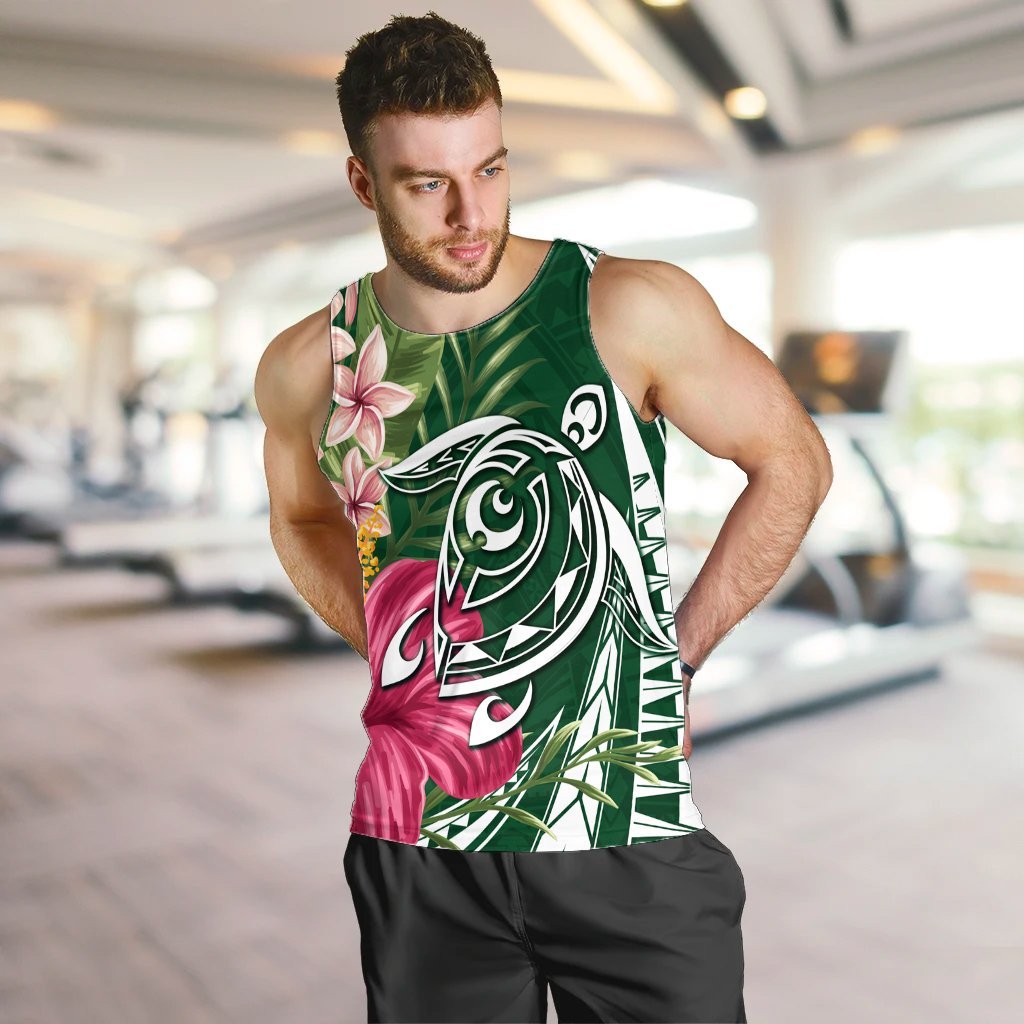 Hawaii Polynesian Turtle Tropical Hibiscus Plumeria Tank Top - Green - AH - Polynesian Pride