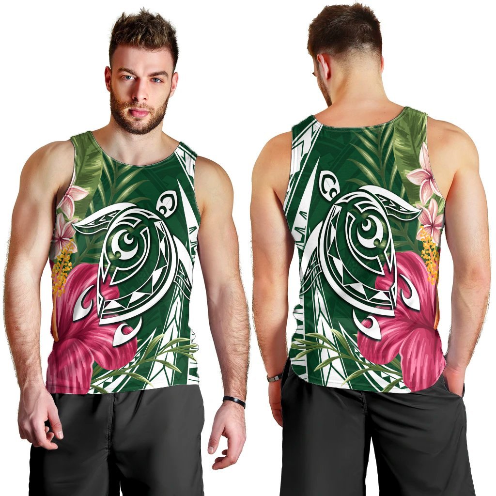 Hawaii Polynesian Turtle Tropical Hibiscus Plumeria Tank Top - Green - AH - Polynesian Pride