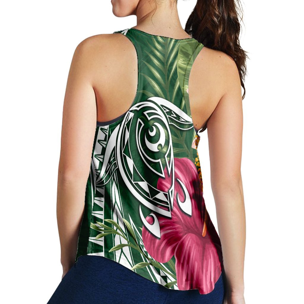 Hawaii Polynesian Turtle Tropical Hibiscus Plumeria Racerback Tank - Green - AH - Polynesian Pride