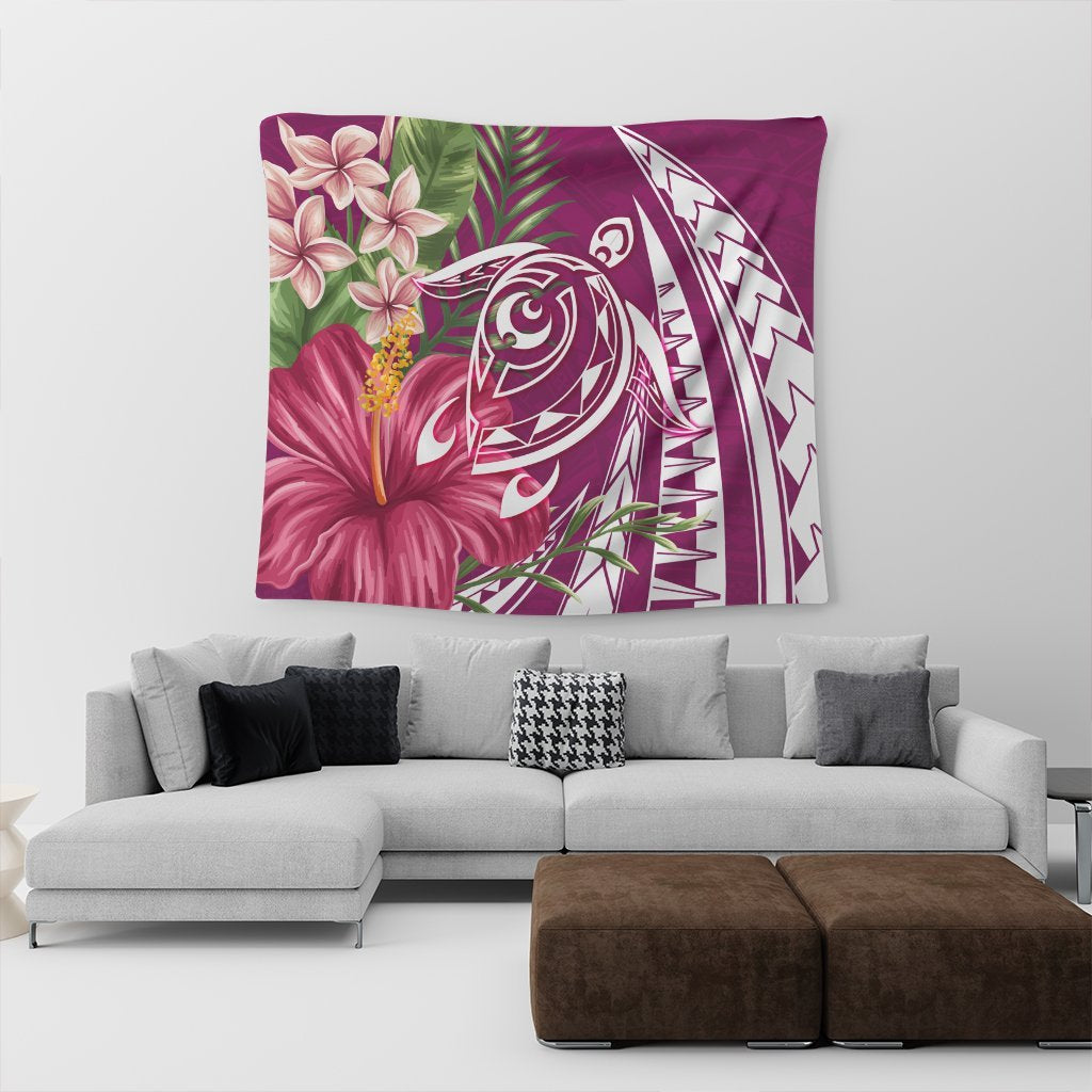 Hawaii Polynesian Turtle Tropical Hibiscus Plumeria Tapestry - Pink - AH - Polynesian Pride
