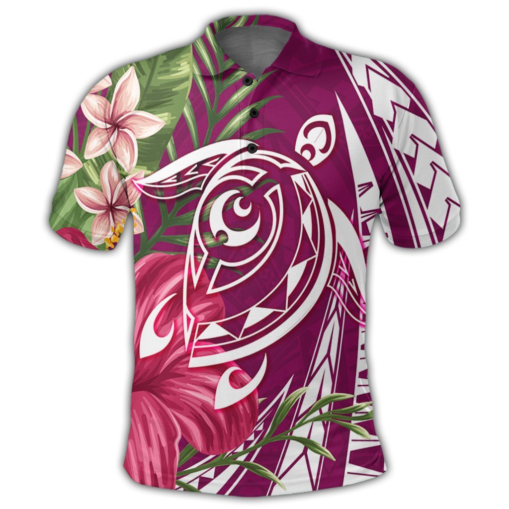 Hawaii Polynesian Turtle Tropical Hibiscus Plumeria Polo Shirt Pink - Polynesian Pride