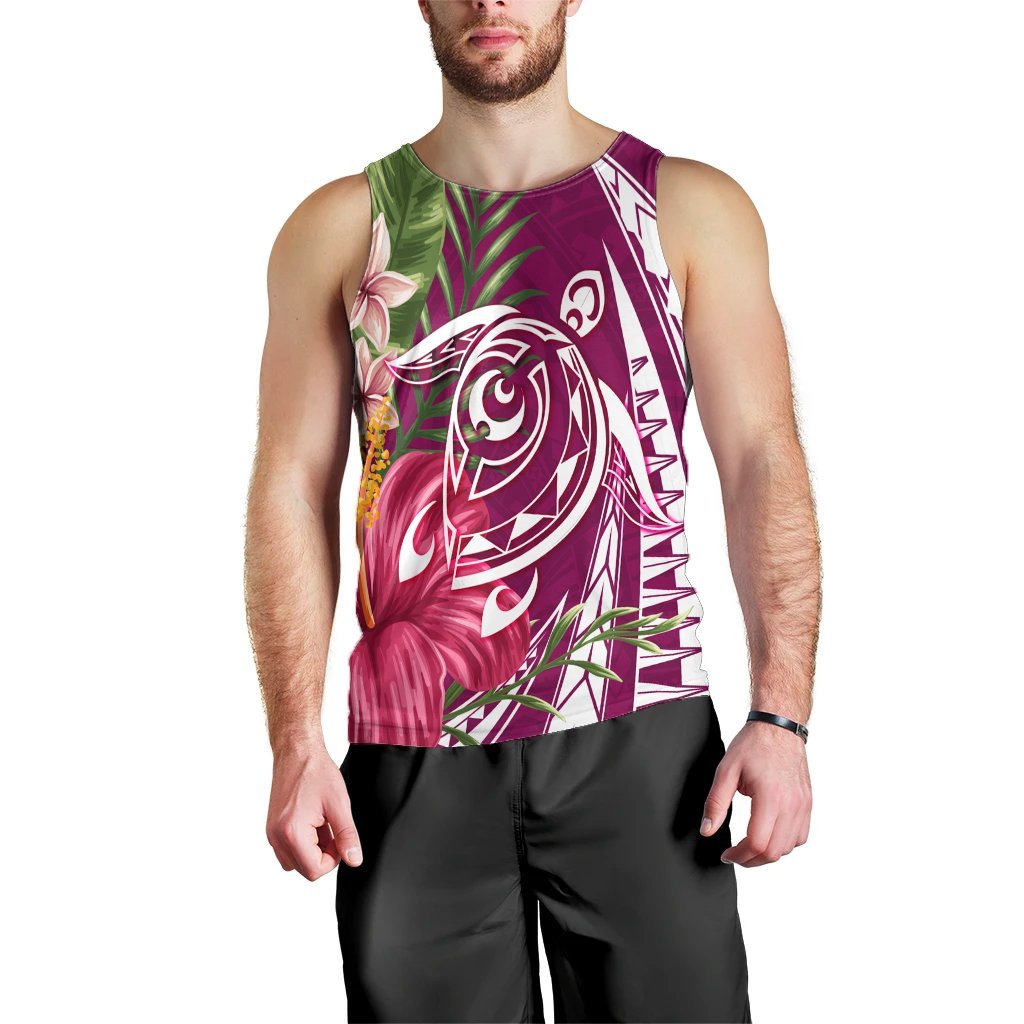 Hawaii Polynesian Turtle Tropical Hibiscus Plumeria Tank Top - Pink - AH Black - Polynesian Pride
