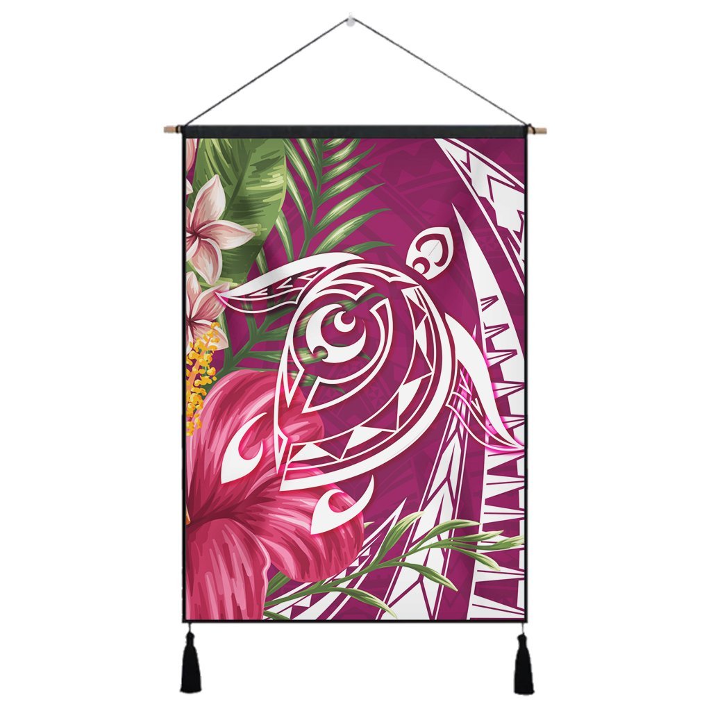 Hawaii Polynesian Turtle Tropical Hibiscus Plumeria Hanging Poster - Pink - AH Hanging Poster Cotton And Linen - Polynesian Pride