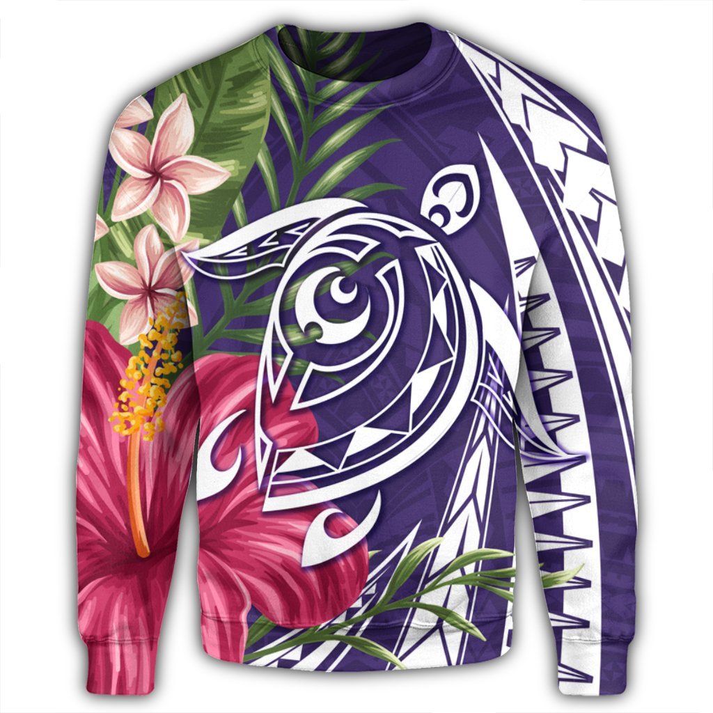 Hawaii Polynesian Turtle Tropical Hibiscus Plumeria Sweatshirt - Purple - AH - Polynesian Pride