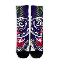 Hawaii Polynesian Turtle Tropical Hibiscus Plumeria Crew Socks - Purple - AH - Polynesian Pride