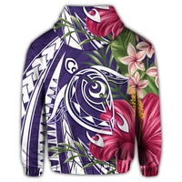 Hawaii Zip Hoodie Polynesian Turtle Tropical Hibiscus Plumeria Purple - Polynesian Pride