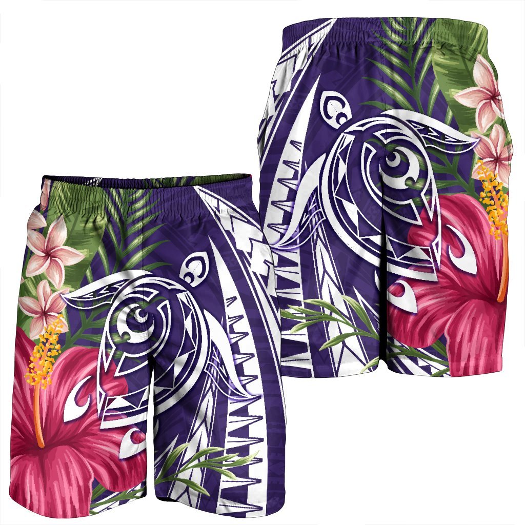 Hawaii Polynesian Turtle Tropical Hibiscus Plumeria Men's Shorts - Purple - AH - Polynesian Pride