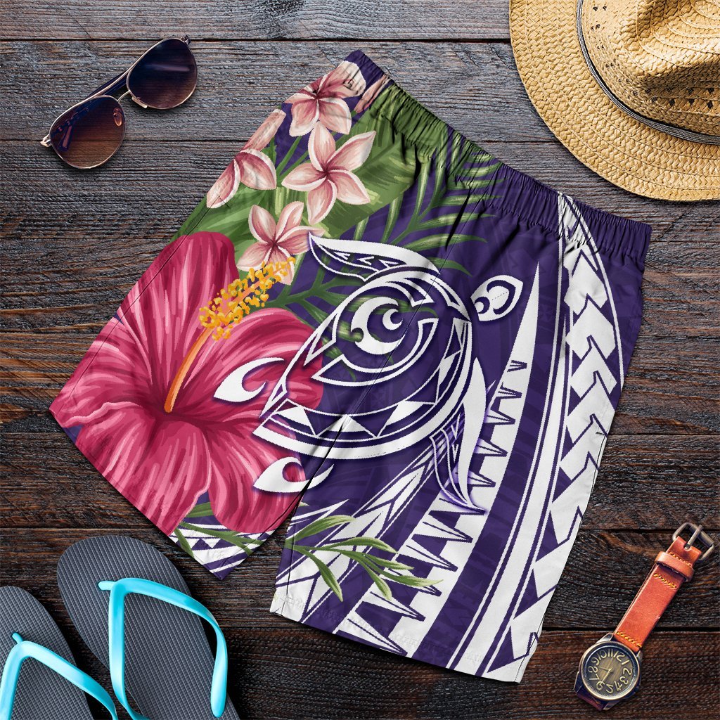 Hawaii Polynesian Turtle Tropical Hibiscus Plumeria Men's Shorts - Purple - AH Art - Polynesian Pride