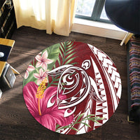 Hawaii Polynesian Turtle Tropical Hibiscus Plumeria Round Carpet - Red - AH - Polynesian Pride