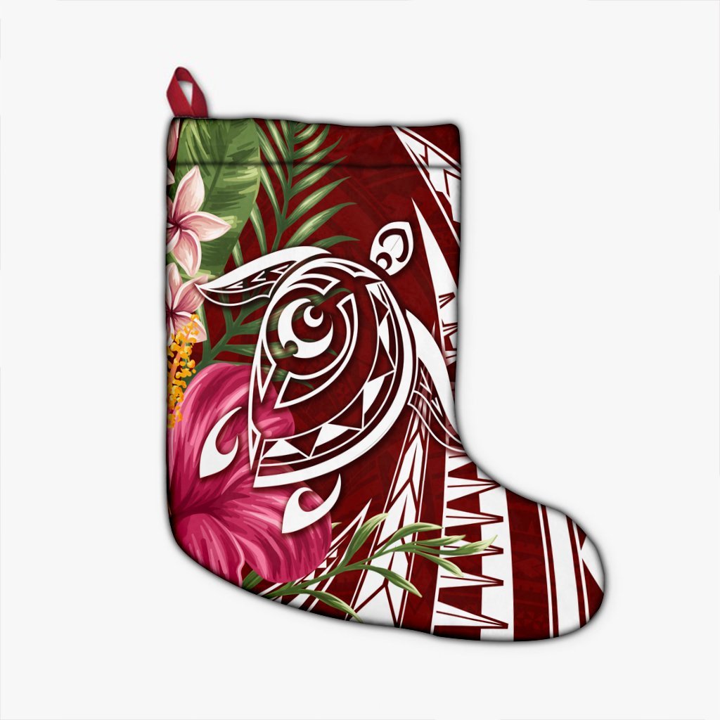 Hawaii Polynesian Turtle Tropical Hibiscus Plumeria Christmas Stocking - Red - AH Christmas Stocking 26 X 42 cm Black - Polynesian Pride