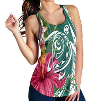 Hawaii Polynesian Turtle Tropical Hibiscus Plumeria Racerback Tank - Turquoise - AH - Polynesian Pride