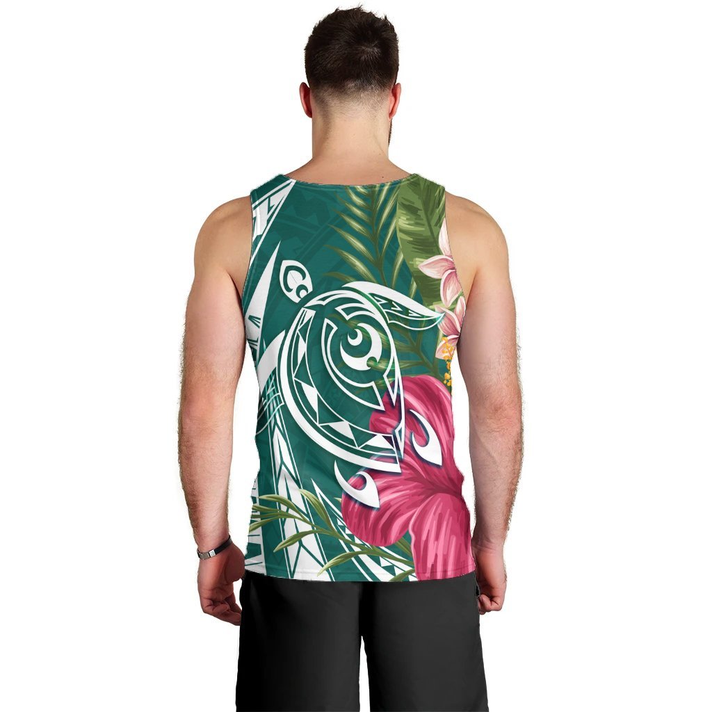 Hawaii Polynesian Turtle Tropical Hibiscus Plumeria Tank Top - Turquoise - AH - Polynesian Pride
