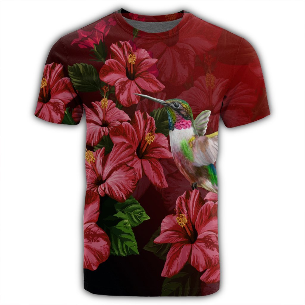Hawaii Red Hibiscus Humming Bird T Shirt - Polynesian Pride