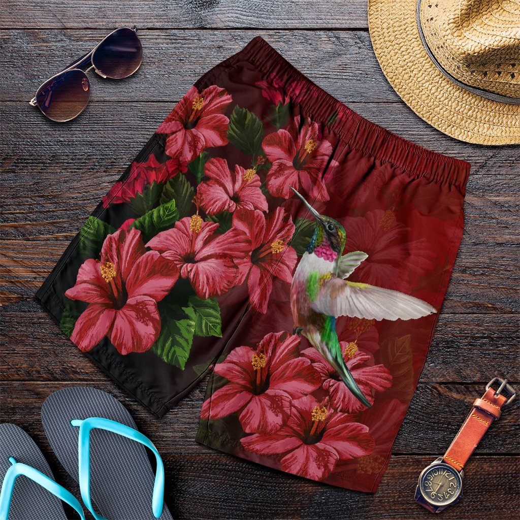 Hawaii Red Hibiscus Humming Bird Men's Shorts - AH Art - Polynesian Pride