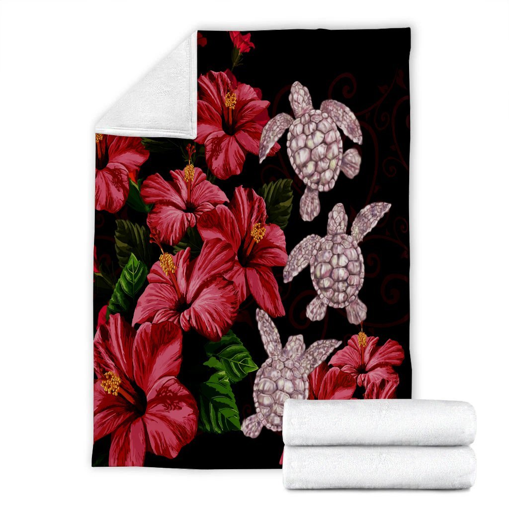 Hawaii Red Hibiscus Turtle Premium Blankets - AH - Ray Style - Polynesian Pride