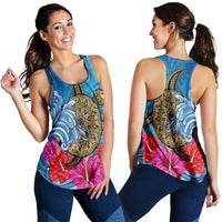 Hawaii Sea Turtle Hibiscus Coconut Tree Racerback Tank - AH Black - Polynesian Pride