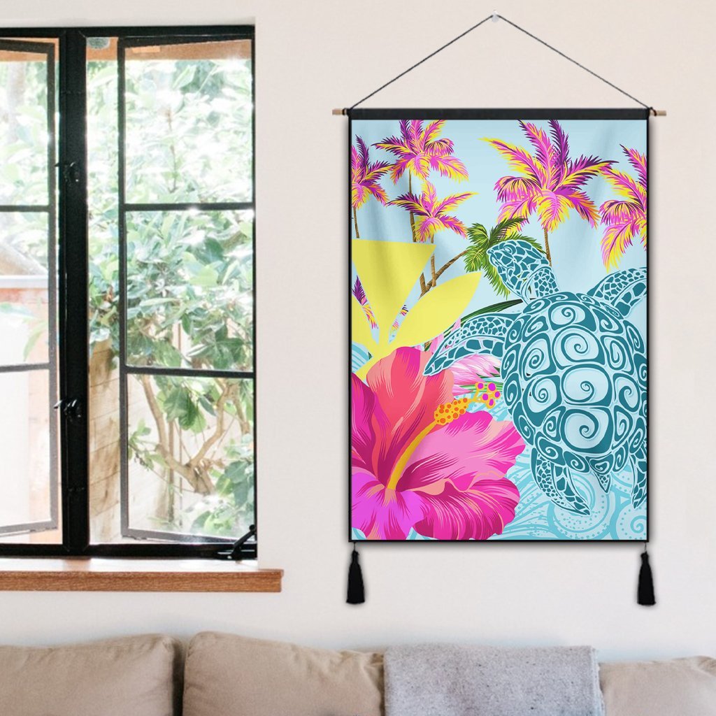 Hawaii Sea Turtle Hibiscus Kanaka Hanging Poster - AH - Polynesian Pride