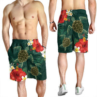 Hawaii Sea Turtle Hibiscus Plumria Men's Shorts - AH - Polynesian Pride
