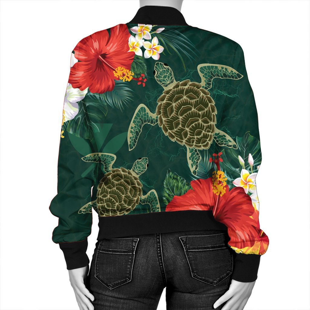 Hawaii Sea Turtle Hibiscus Plumria Bomber Jacket - AH - Polynesian Pride