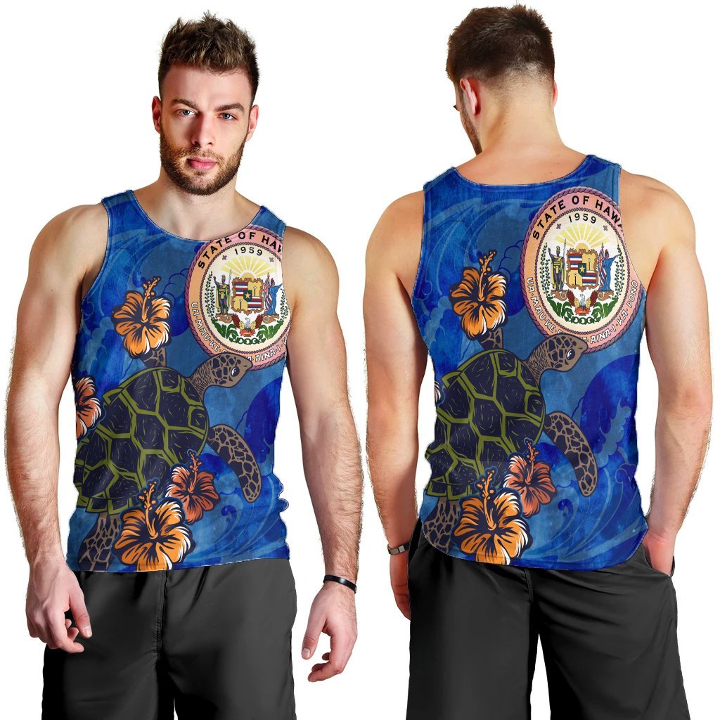 Hawaii Seal Of Hawaii Hibiscus Ocean Turtle Polynesian Tank Top - AH - Polynesian Pride