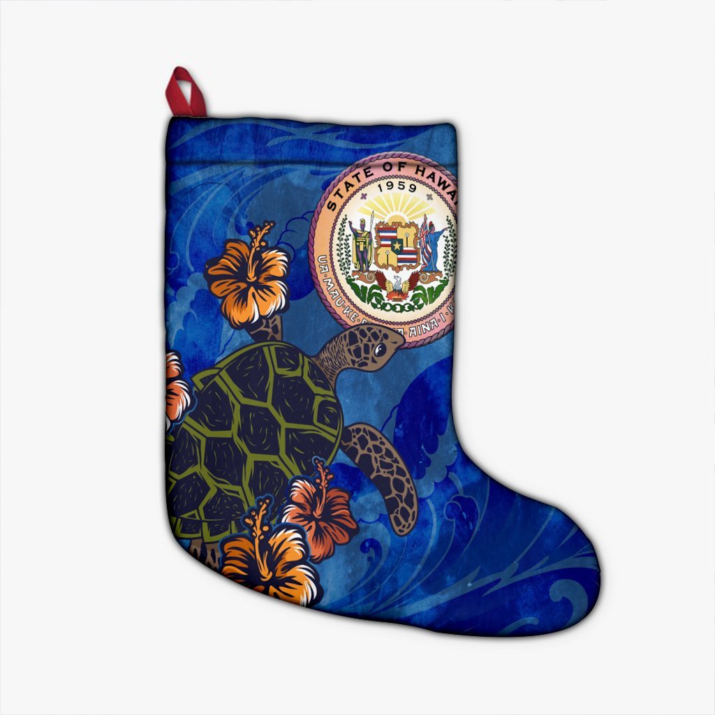 Hawaii Seal Of Hawaii Hibiscus Ocean Turtle Polynesian Christmas Stocking - AH Christmas Stocking 26 X 42 cm Black - Polynesian Pride