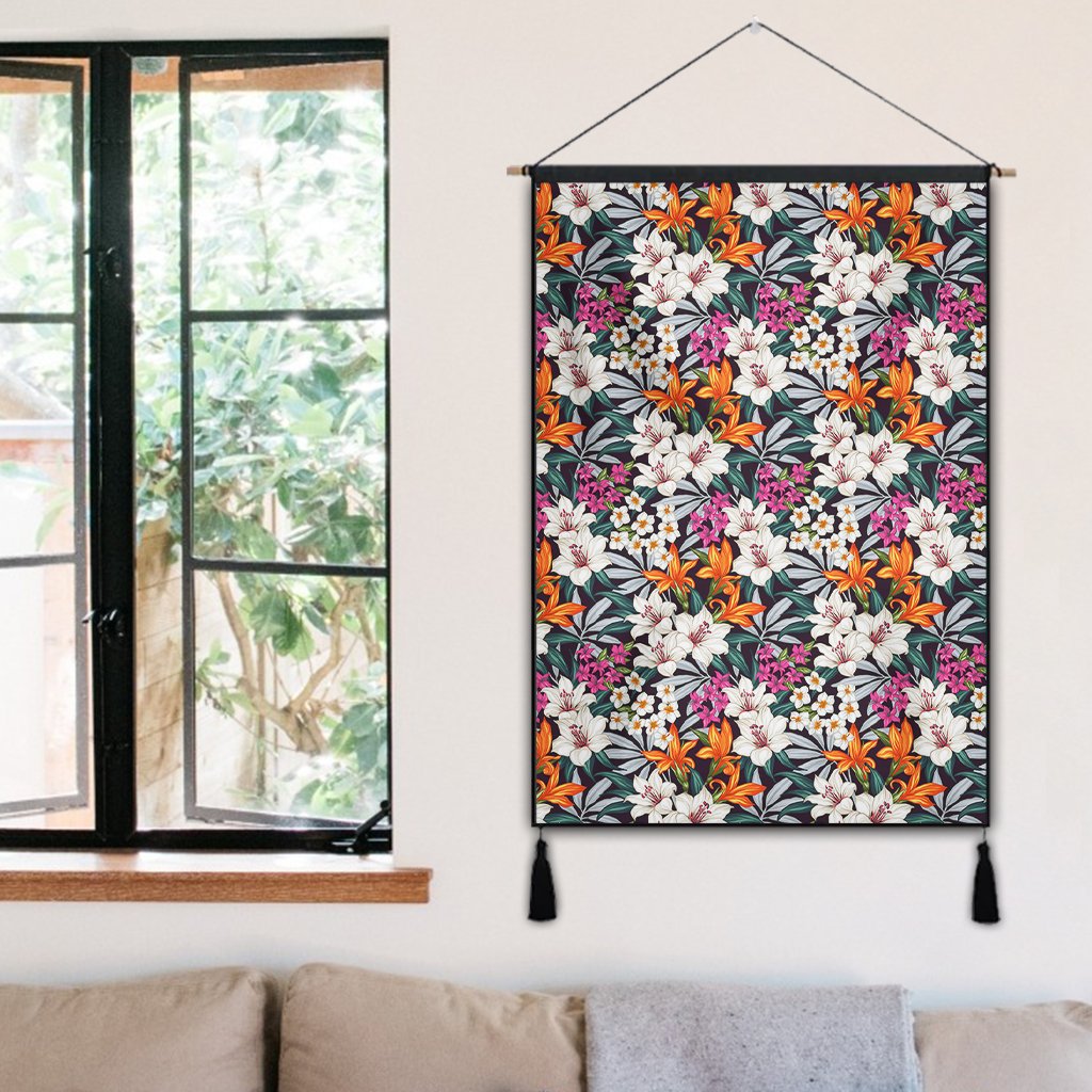 Hawaii Seamless Exotic Pattern With Tropical Leaves Flowers Hanging Poster - AH- Hanging Poster 50 x 75 cm Cotton And Linen - Polynesian Pride