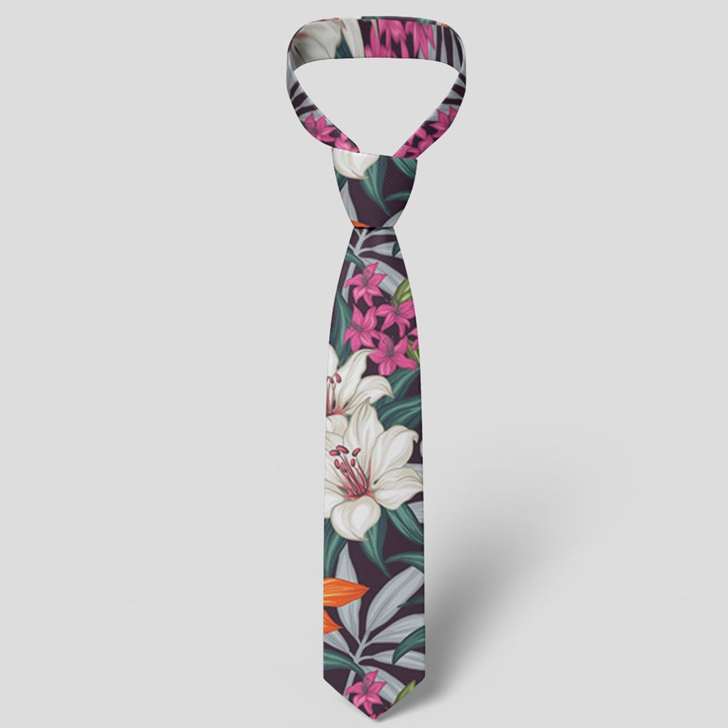 Hawaii Seamless Exotic Pattern With Tropical Leaves Flowers Necktie - Polynesian Pride