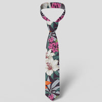 Hawaii Seamless Exotic Pattern With Tropical Leaves Flowers Necktie - Polynesian Pride