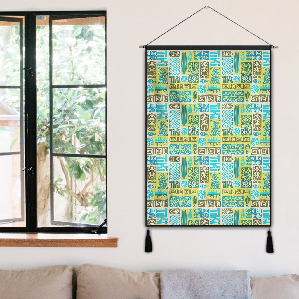 Hawaii Seamless Exotic Tiki Pattern Hanging Poster - AH- Hanging Poster 50 x 75 cm Cotton And Linen - Polynesian Pride