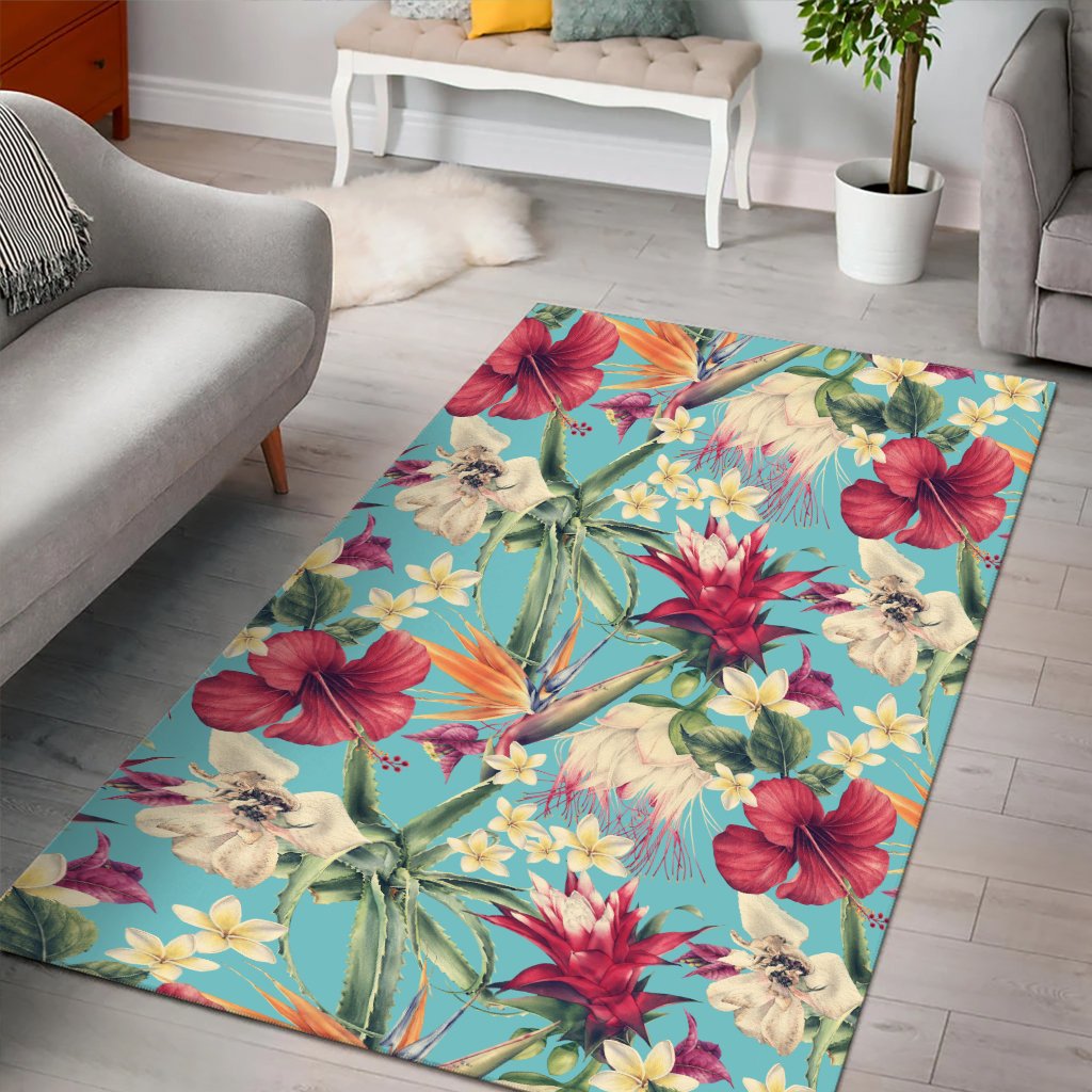 Hawaii Seamless Floral Pattern With Tropical Hibiscus, Watercolor Area Rug - AH - Polynesian Pride