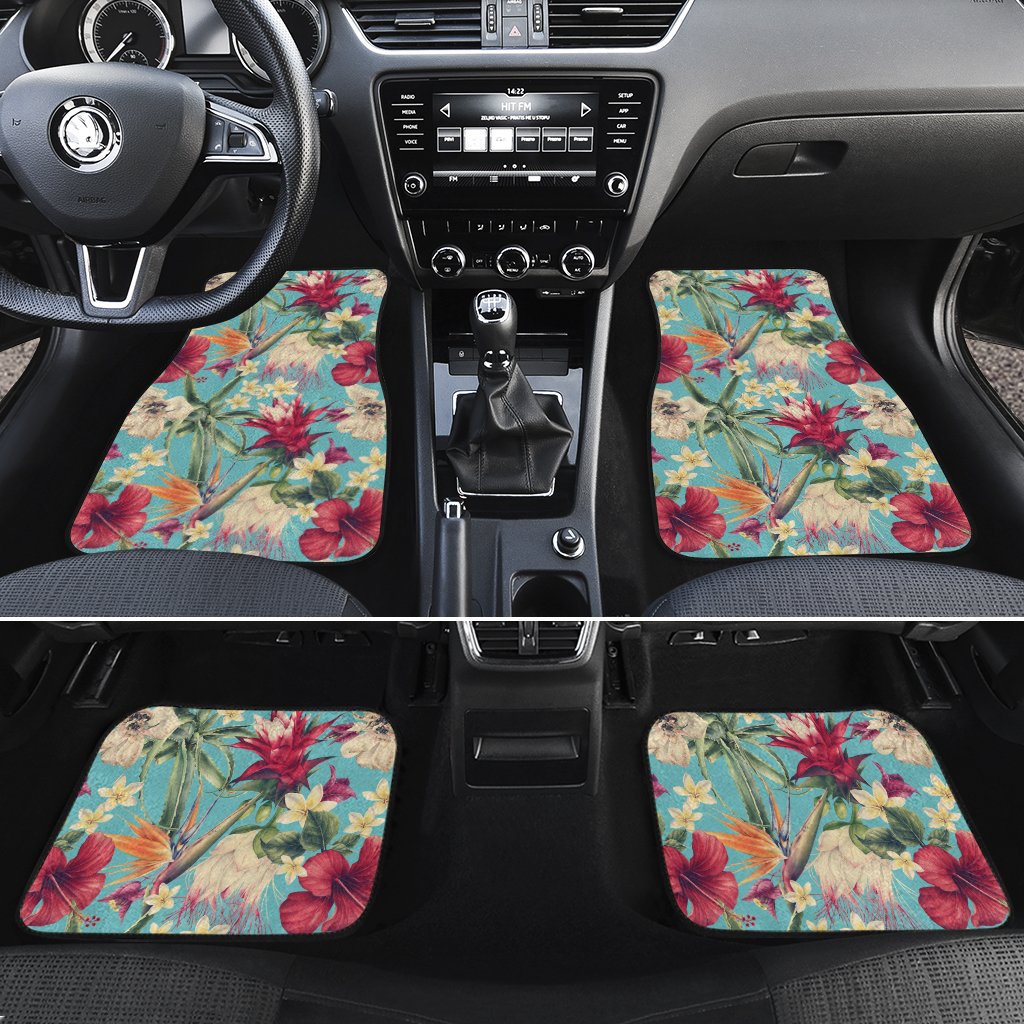Hawaii Seamless Floral Pattern With Tropical Hibiscus, Watercolor Hawaii Car Floor Mats Turquoise One Size - Polynesian Pride