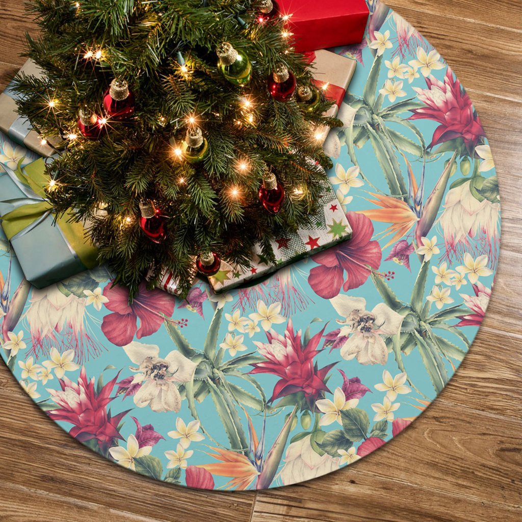 Hawaii Seamless Floral Pattern With Tropical Hibiscus, Watercolor Tree Skirt - Polynesian Pride