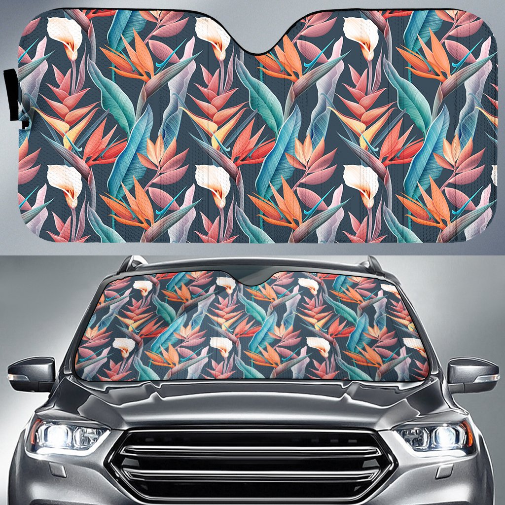 Hawaii Seamless Tropical Flower Hawaiian Summer Hawaii Car Sun Shade Auto Sun Shade Universal Fit White - Polynesian Pride